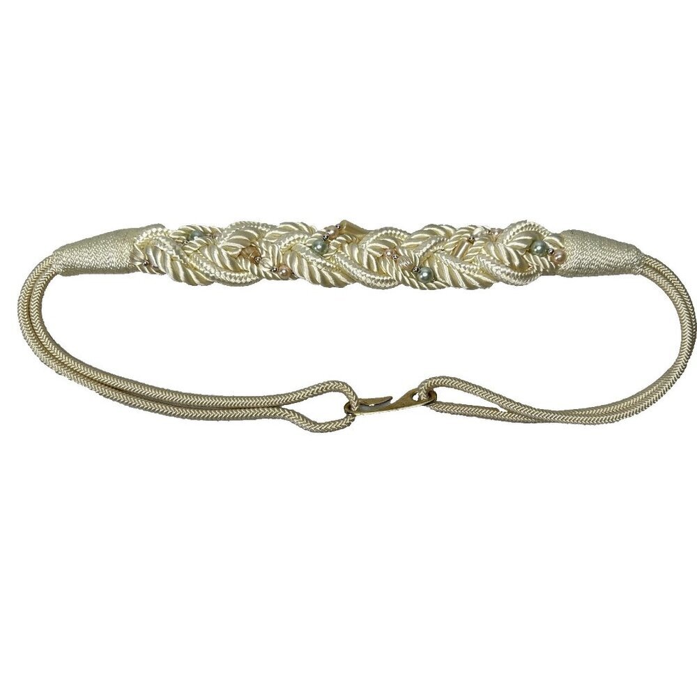 Vintage Braided Rope‎ Waist Belt M/L Cream Faux Pearls